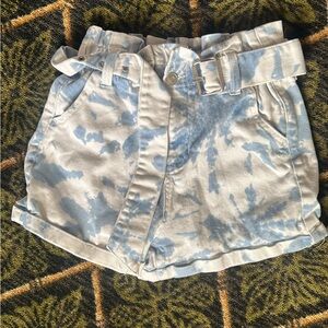 No Boundaries Light Blue Tie-Dye Paperbag Waist Shorts with Belt
